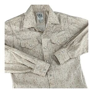 ELY CATTLEMAN Kids Western Paisley Long Sleeve Pearl Snap Button Size Medium